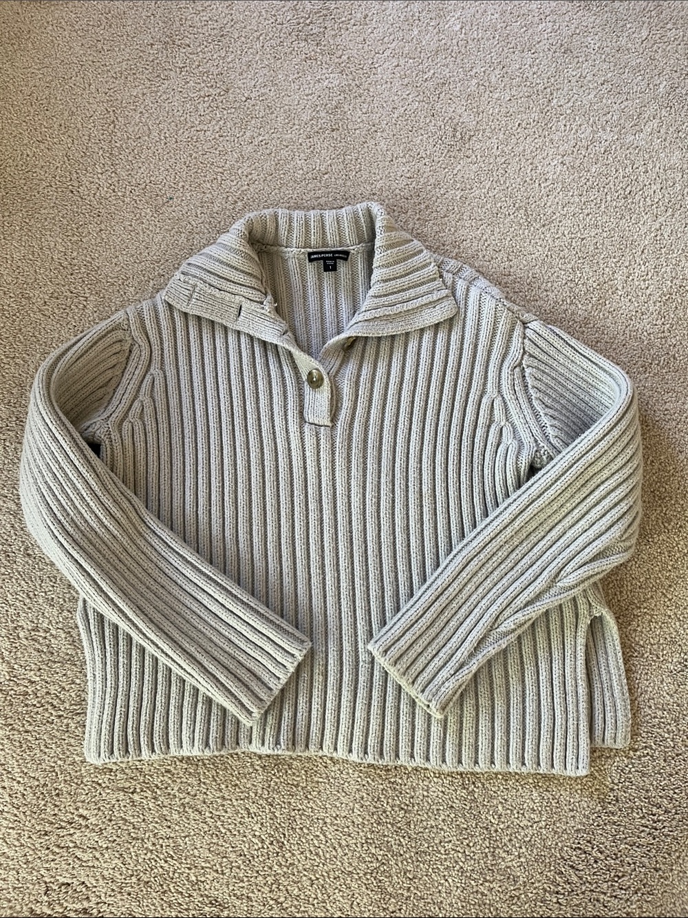 James Perse Cream Ribbed Polo-Style Turtleneck Sweater